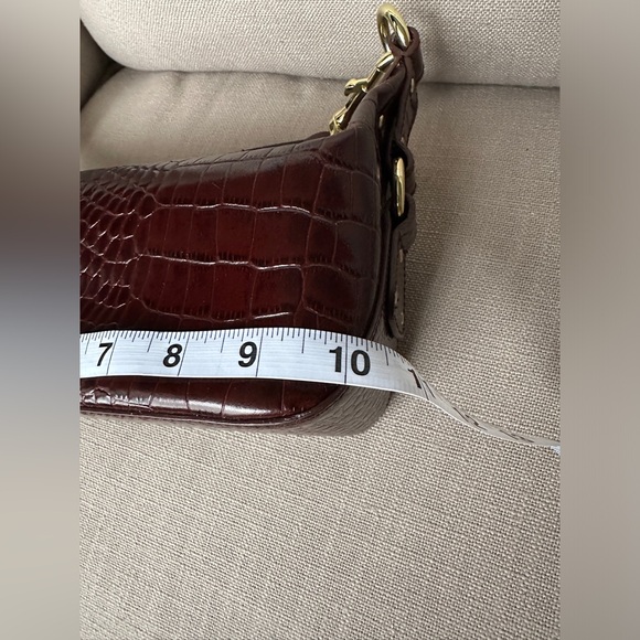 VTG 90s Y2K Ralph Lauren Cognac Crock Embossed Leather Baguette Purse Shoulder - Picture 11 of 16